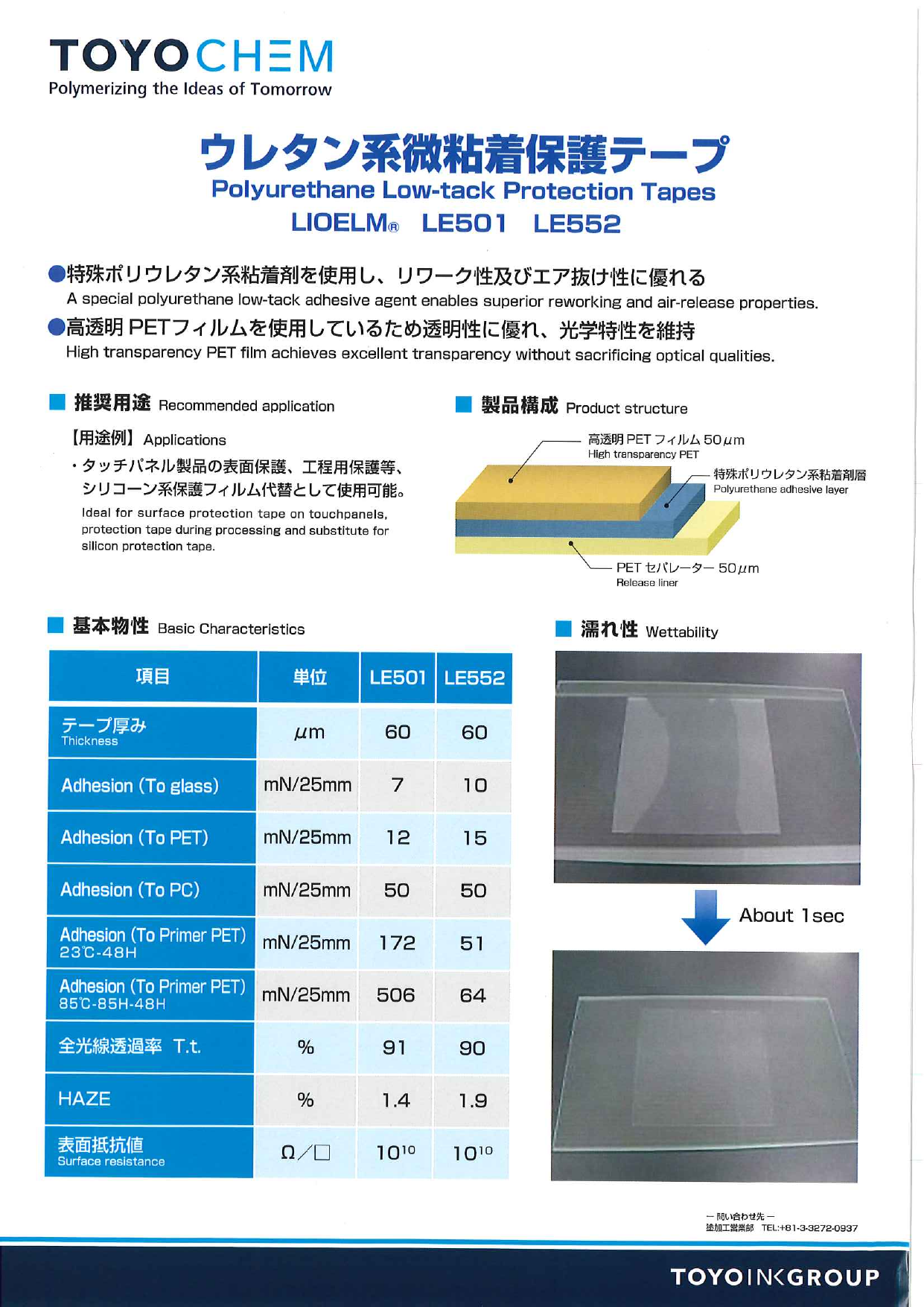 ウレタン系微粘着保護テープ LIOELM(R) LE501/LE552（トーヨーケム株式 